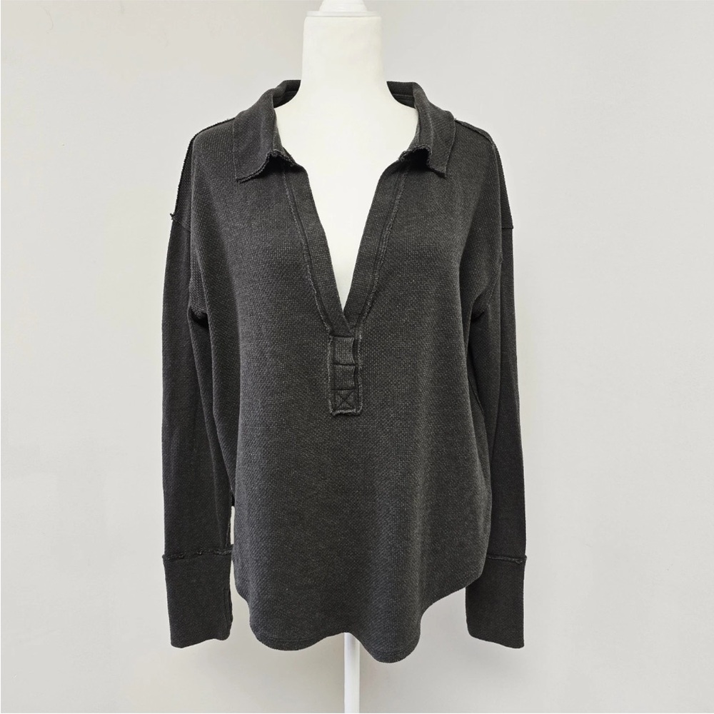 We the Free People Anakin Top Thermal Size M Gray Pullover Oversized Boho Knit